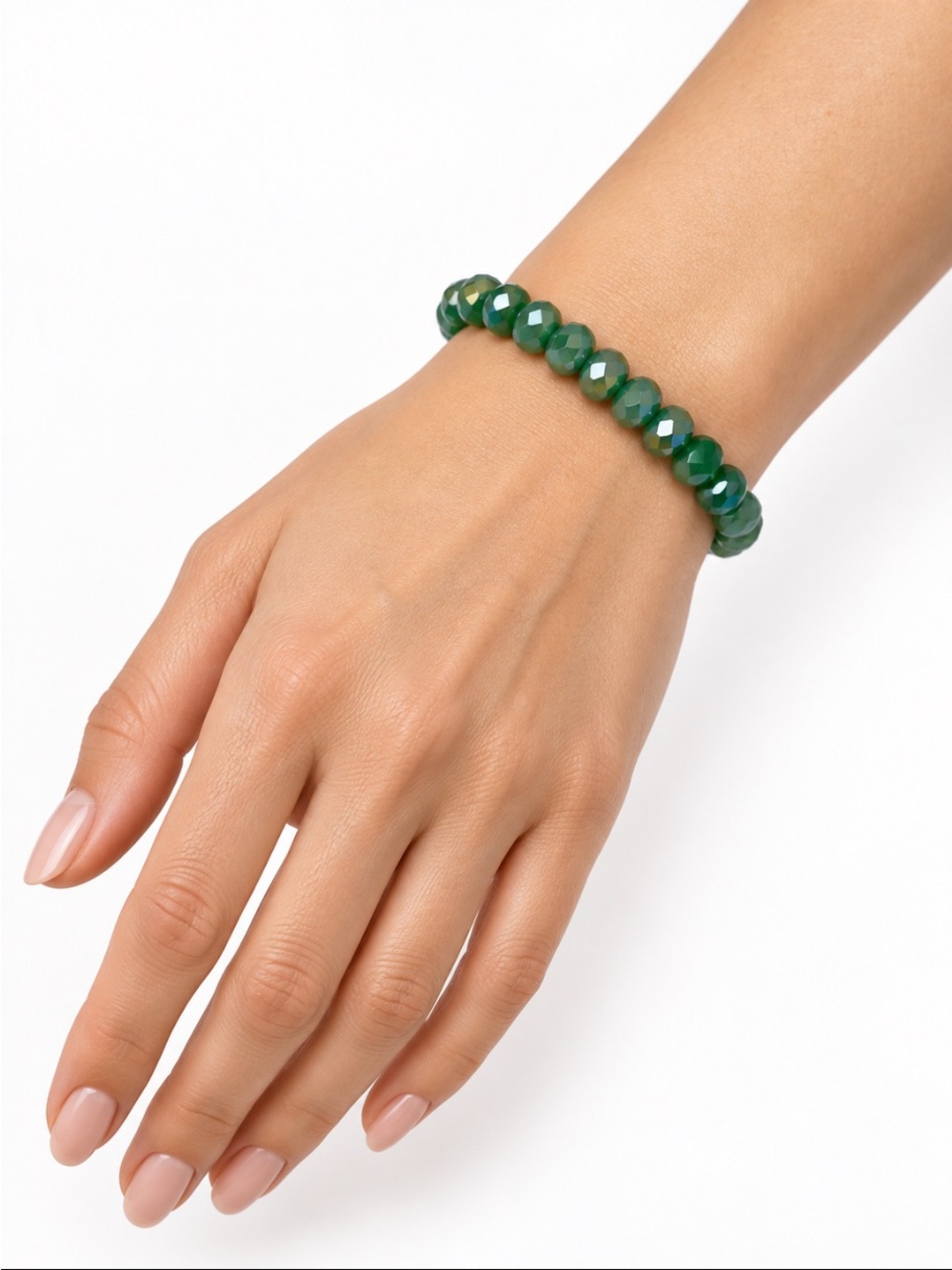 Emerald Green Faceted Bead Iridescent Stretch Bracelet